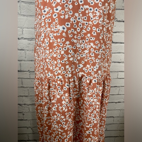 Vera Wang Orange Floral Boho Maxi Dress Sun Dress with Belt size Medium - Picture 5 of 12